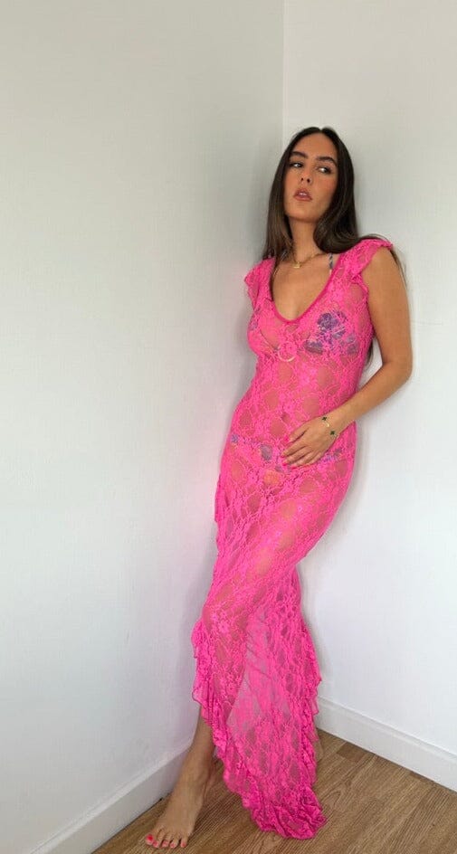 Pink Lace Frill Beach Dress – John Zack