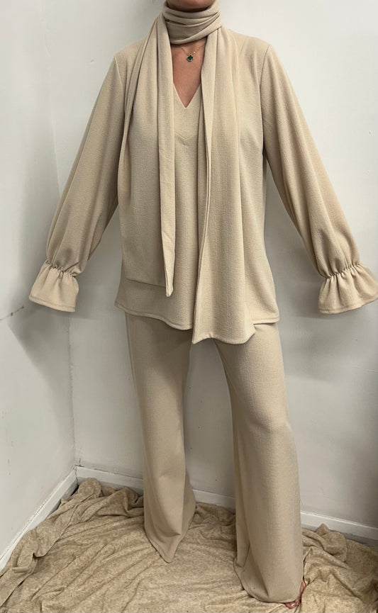 Cream V Neck Oversized Scarf Lounge Suit