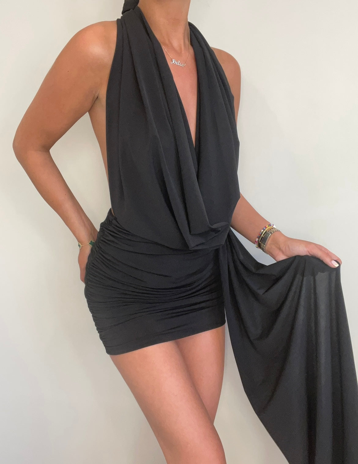 halter neck drape dress Women's Halter Neck Drape Net Corset Gown In Dark Blue M