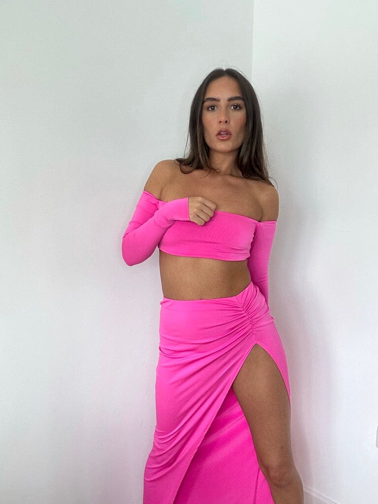 Pink Off Shoulder Maxi Set