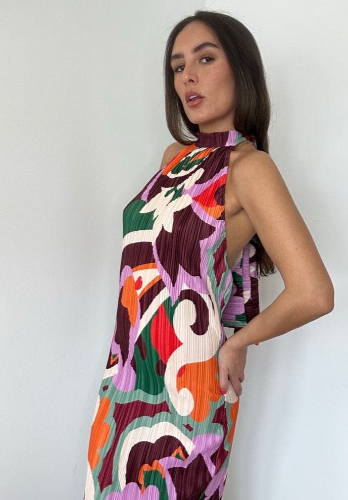 john varvatos Plisse Retro Print Maxi Dress Flash Sales Clothing