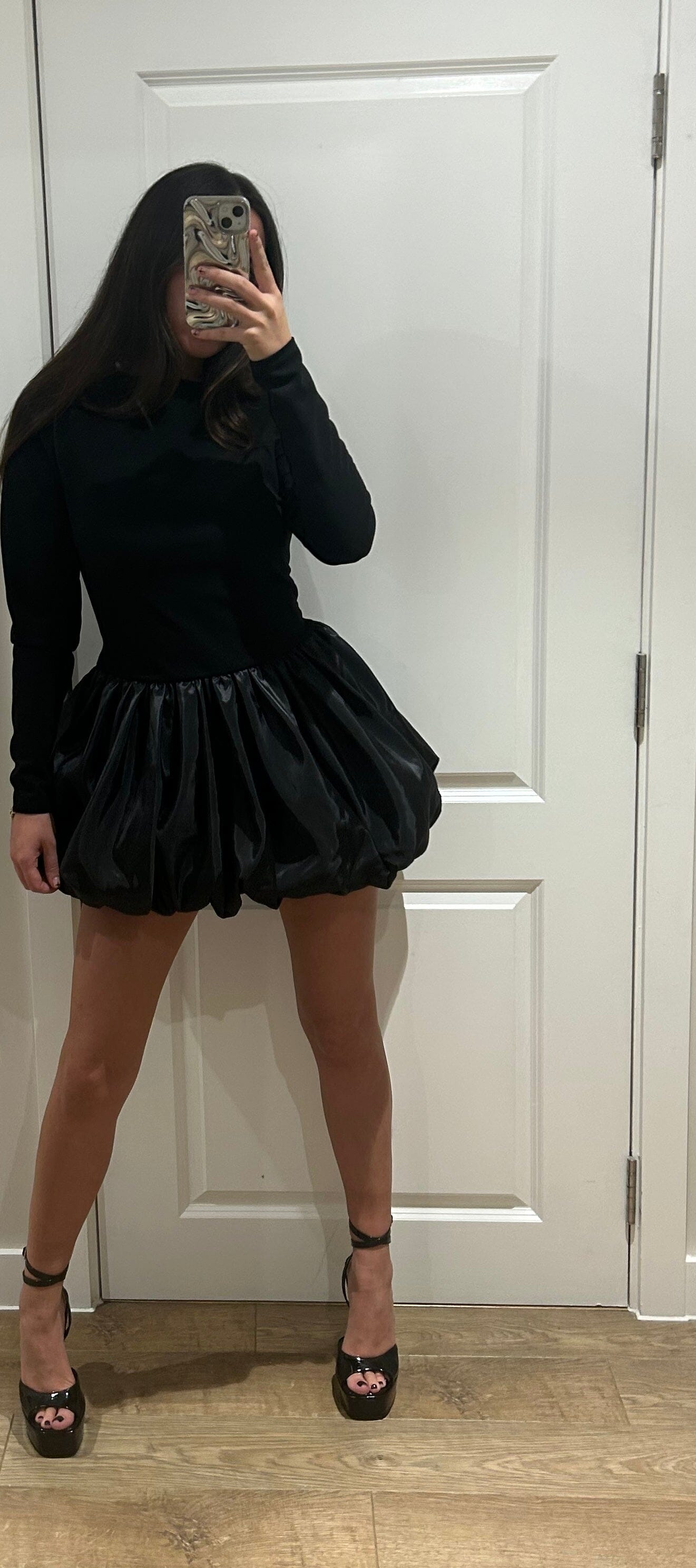 Black Puff Ball Mini Dress John Zack Black Puff Ball Mini Dress John Zack