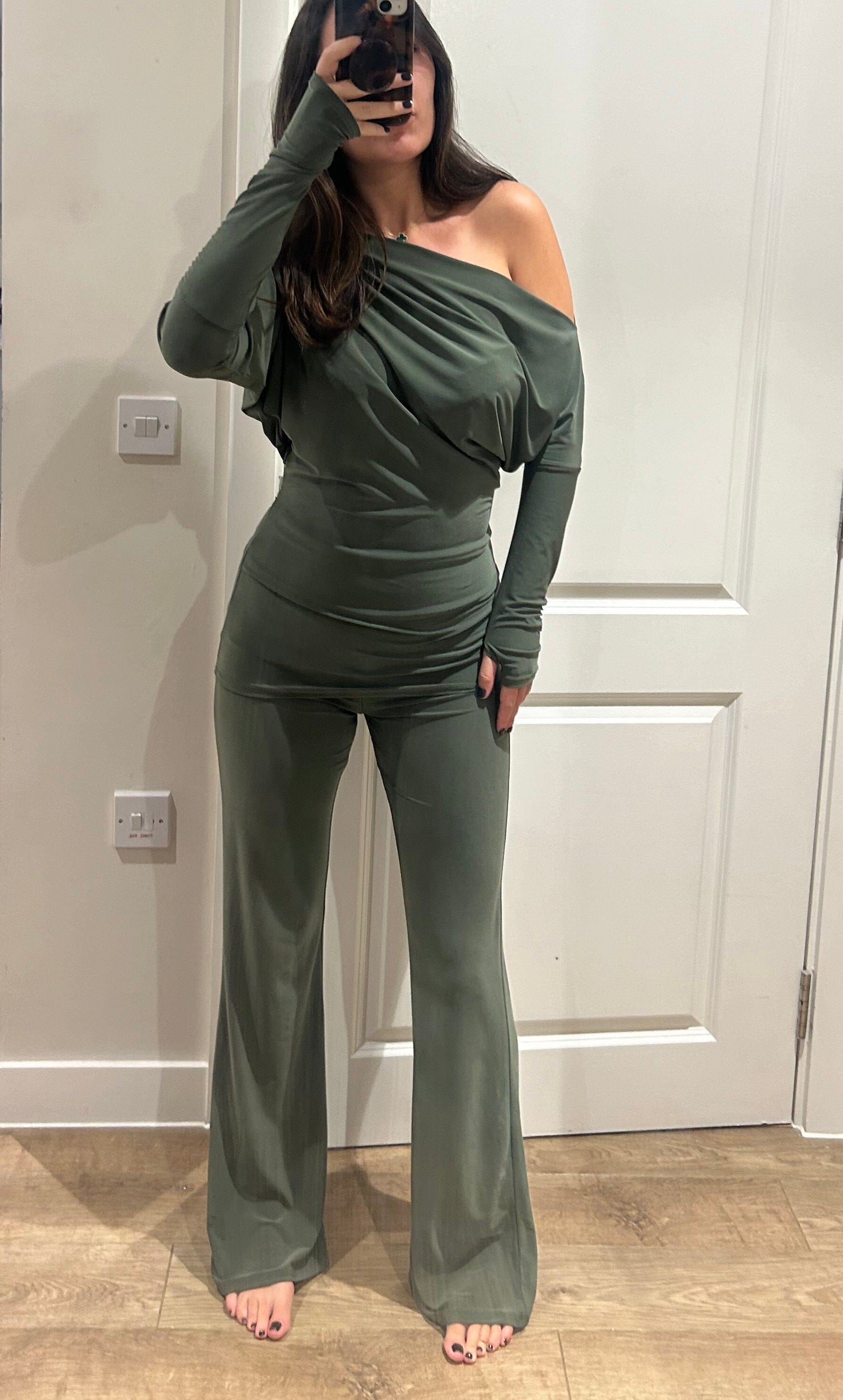 Khaki Off Shoulder Suit