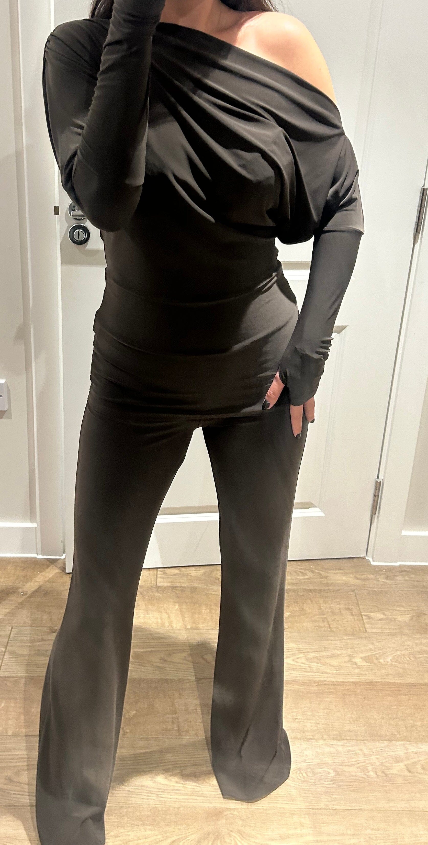 Brown Off Shoulder Suit