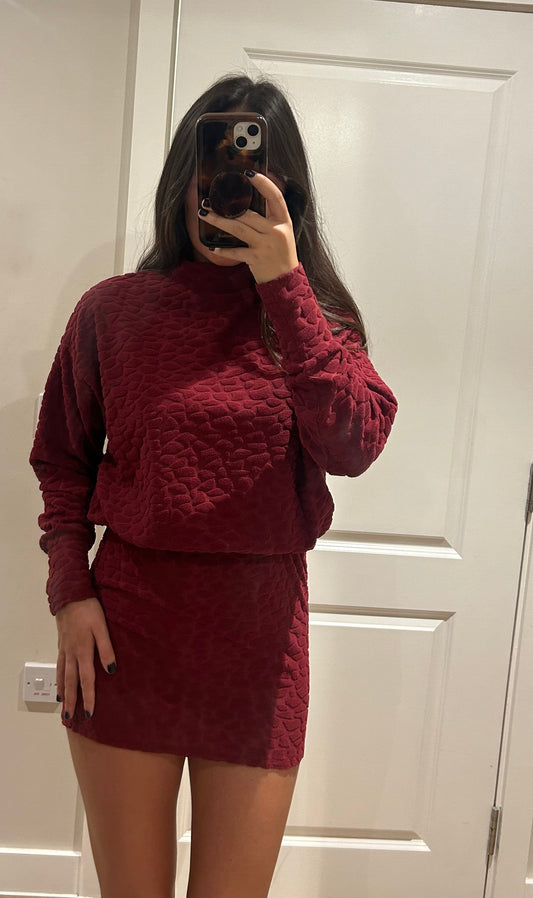 Wine Terry Towelling Pebble Polar Neck Dress