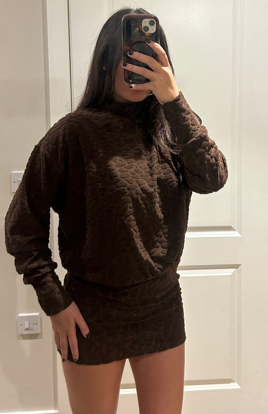 Chocolate Terry Towelling Pebble Polar Neck Dress