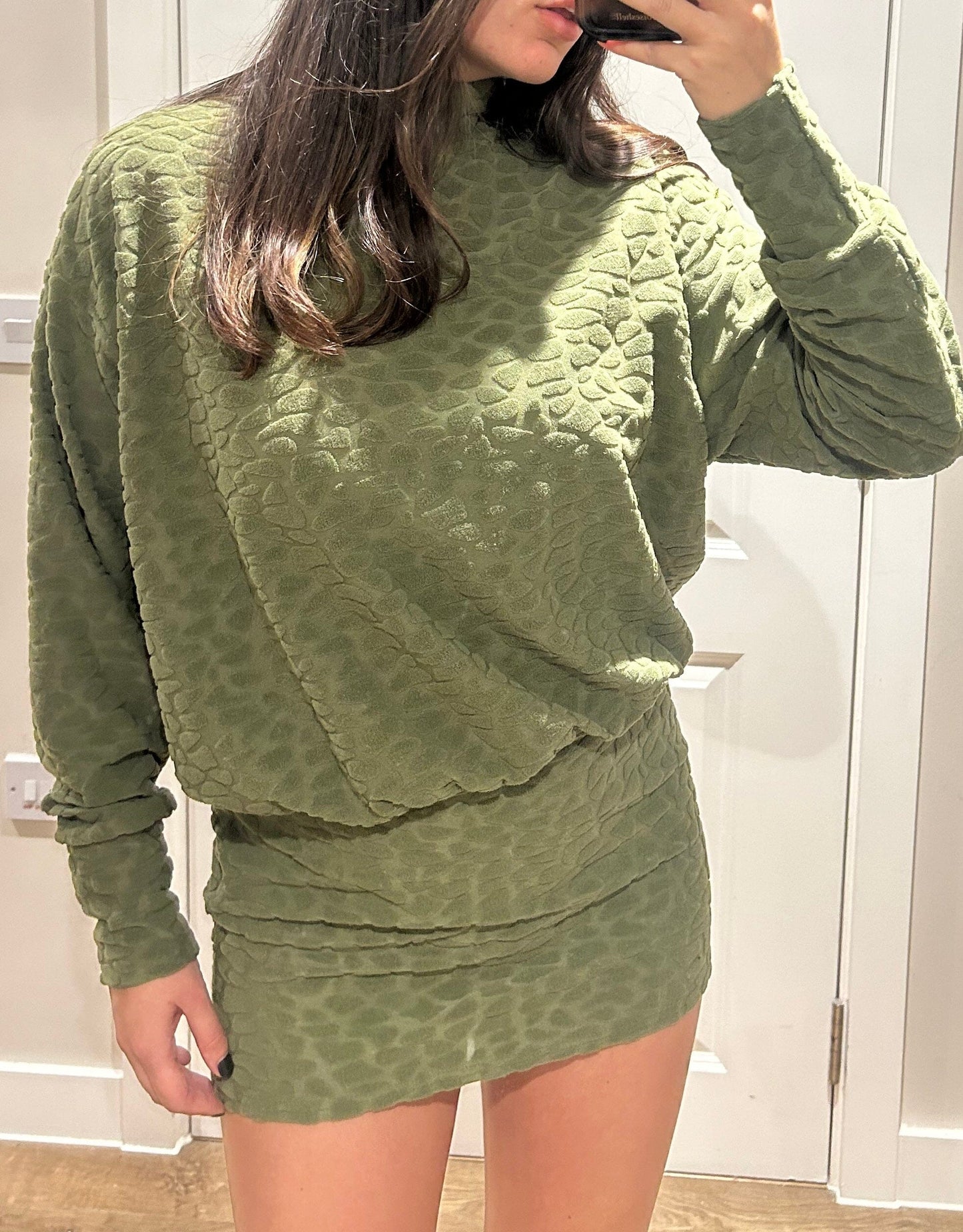 Khaki Terry Towelling Pebble Polar Neck Dress
