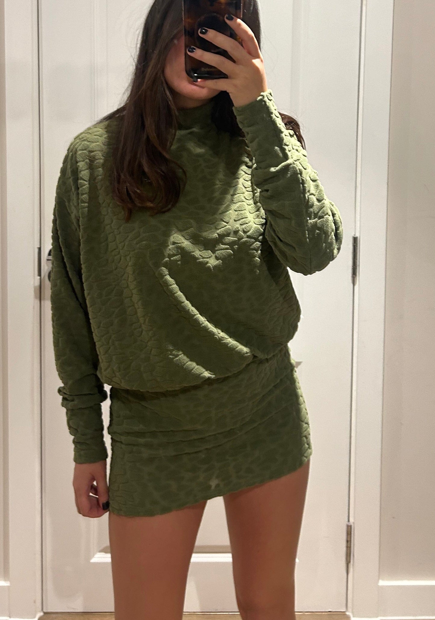 Khaki Terry Towelling Pebble Polar Neck Dress
