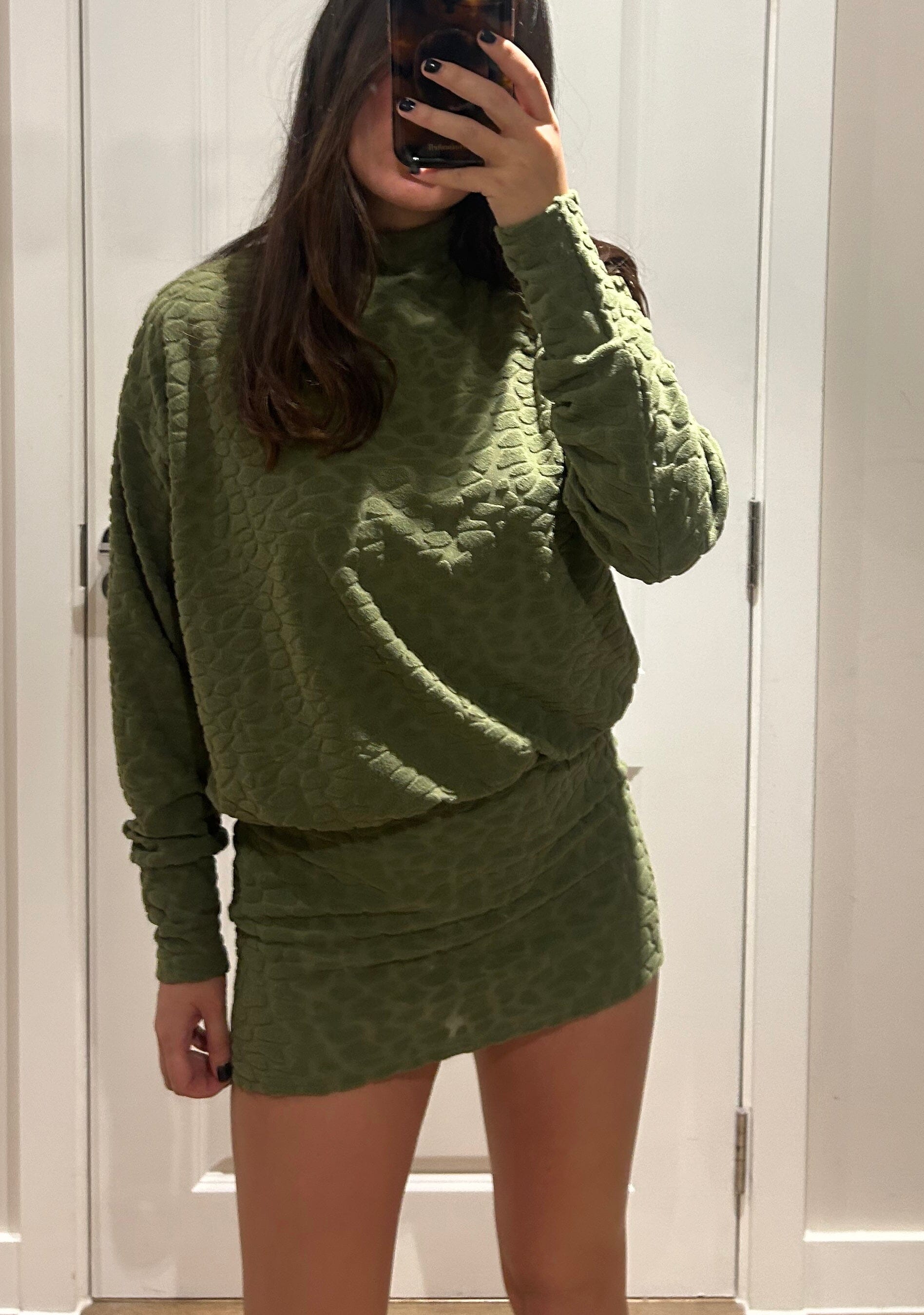 Khaki Terry Towelling Pebble Polar Neck Dress