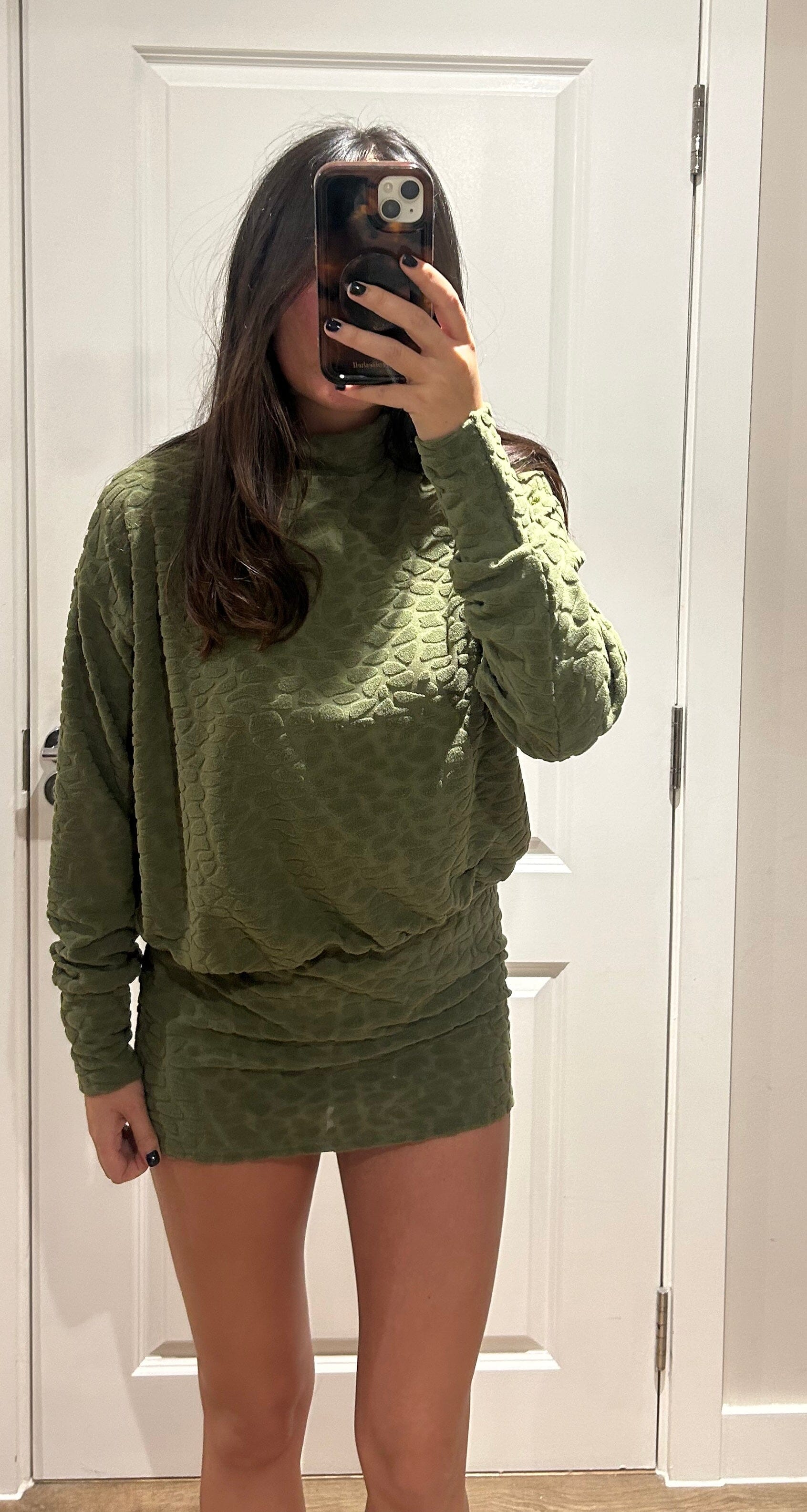 Khaki Terry Towelling Pebble Polar Neck Dress