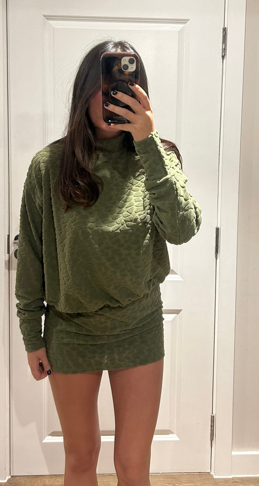 Khaki Terry Towelling Pebble Polar Neck Dress