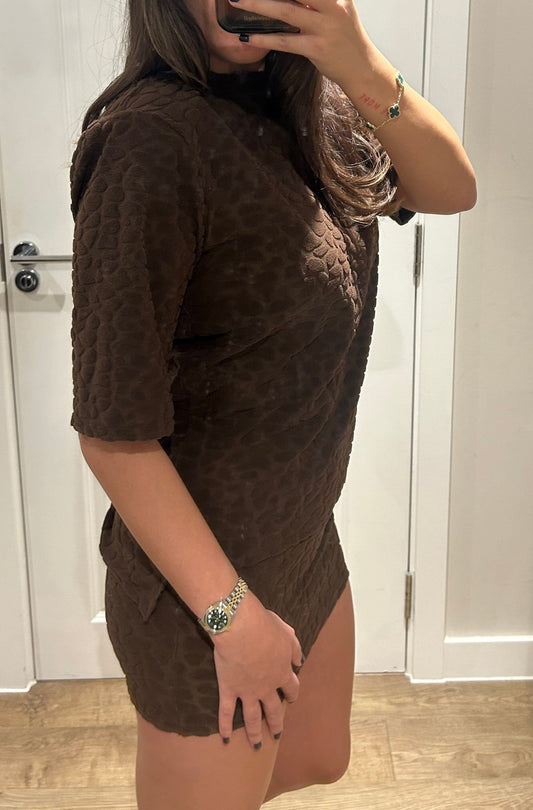 Chocolate Terry Towelling Pebble Print T-shirt & Mini Skirt