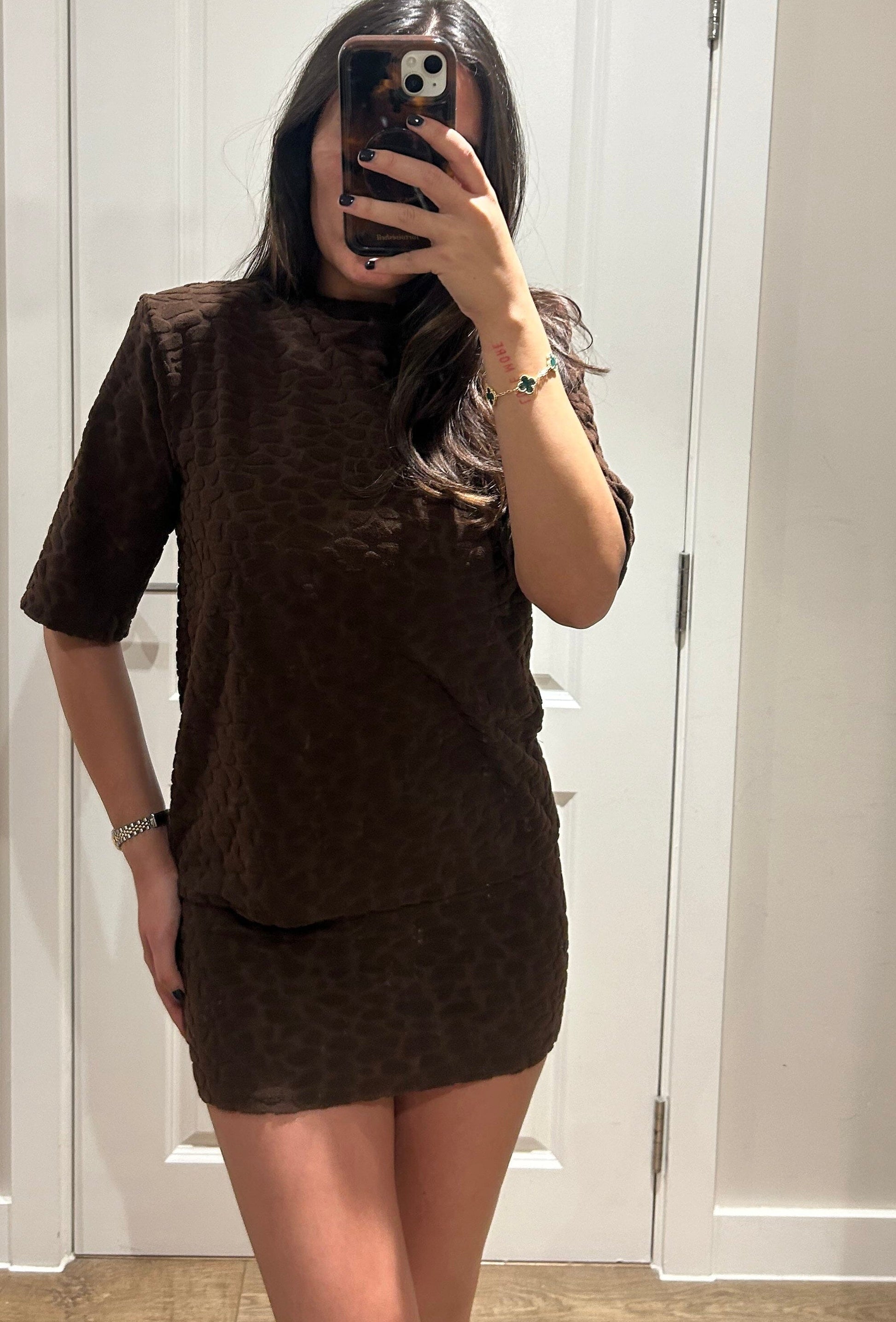 Chocolate Terry Towelling Pebble Print T-shirt & Mini Skirt