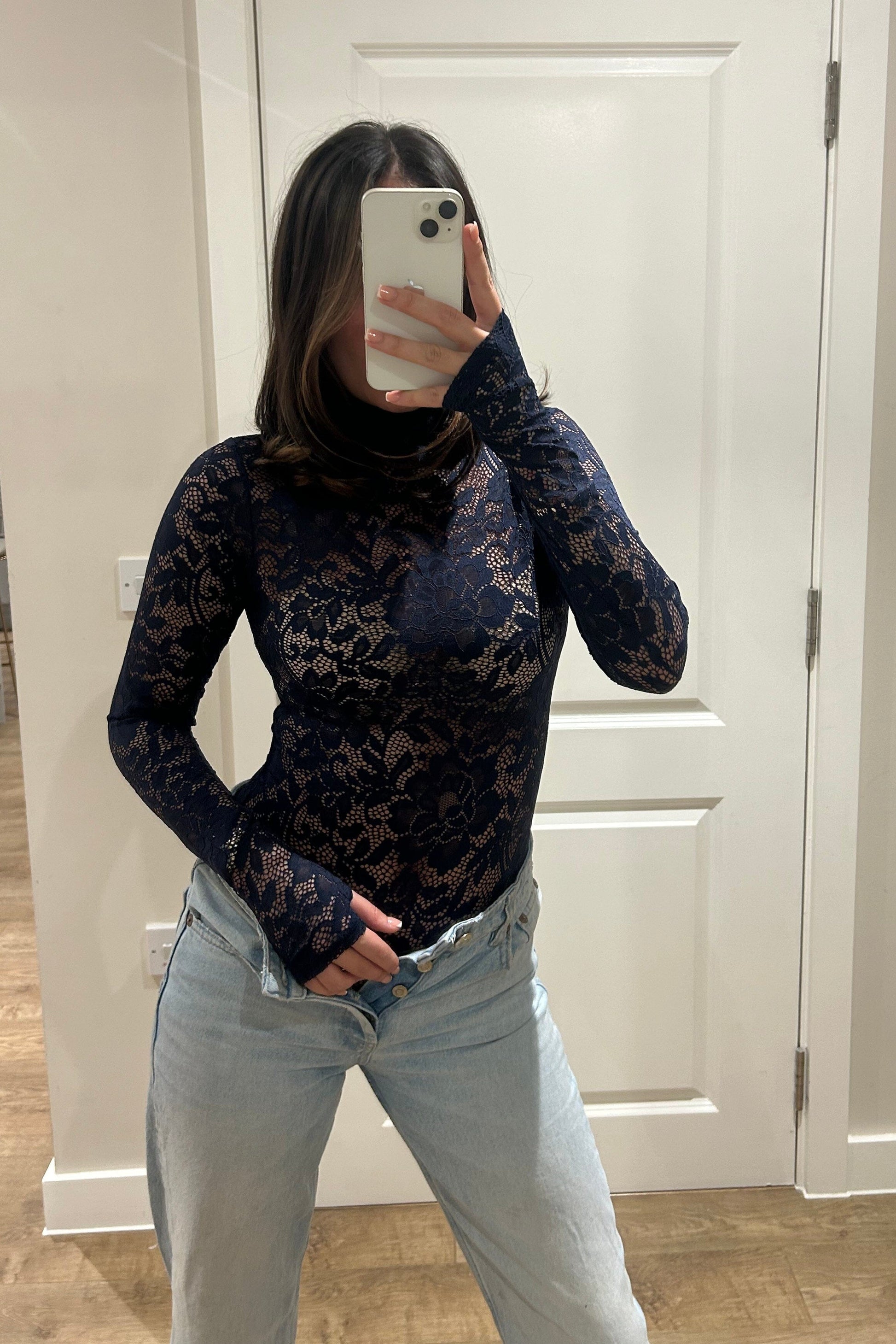 Navy Polar Neck Bodysuit