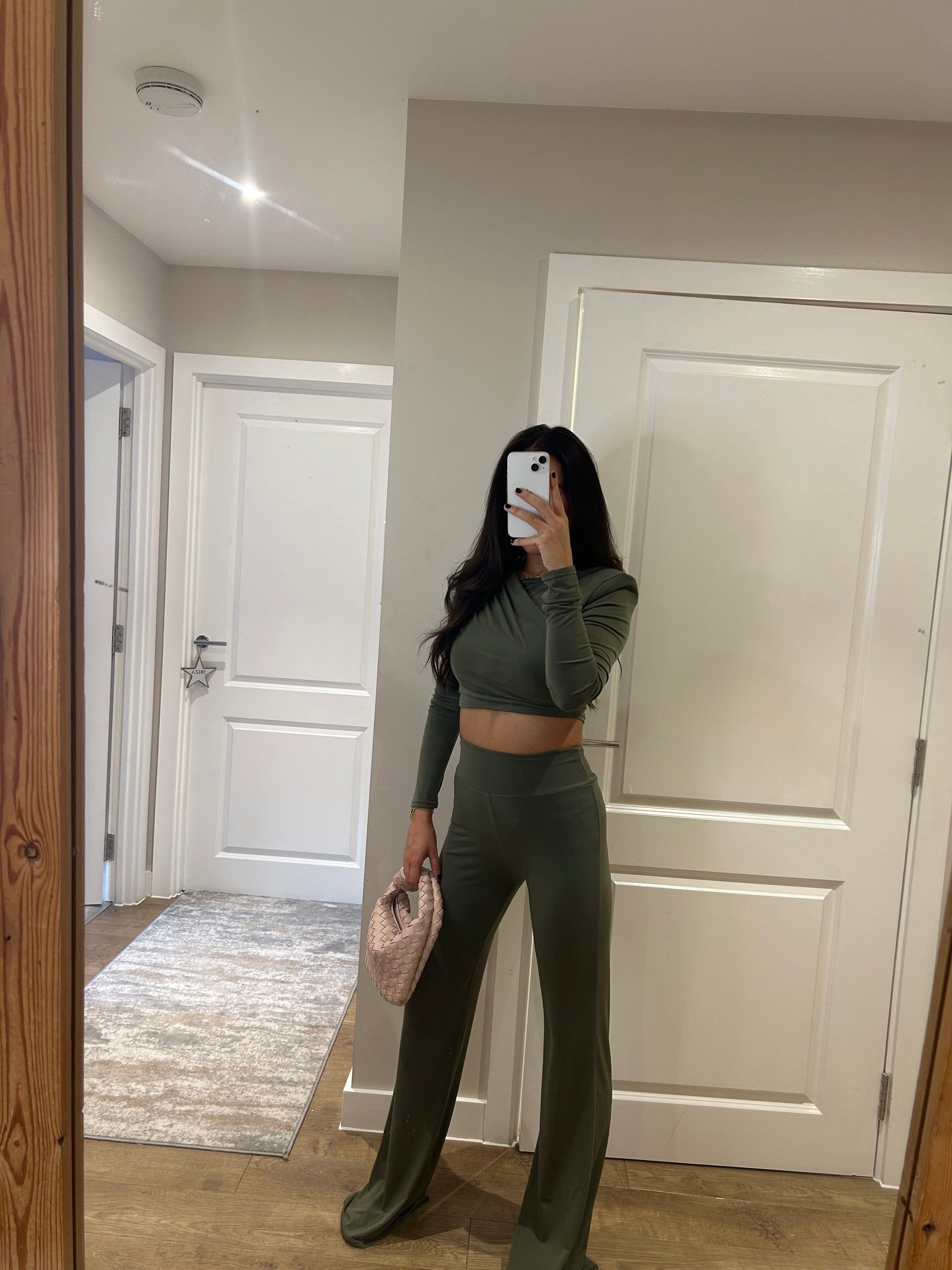 Khaki Cross Over Crop Suit