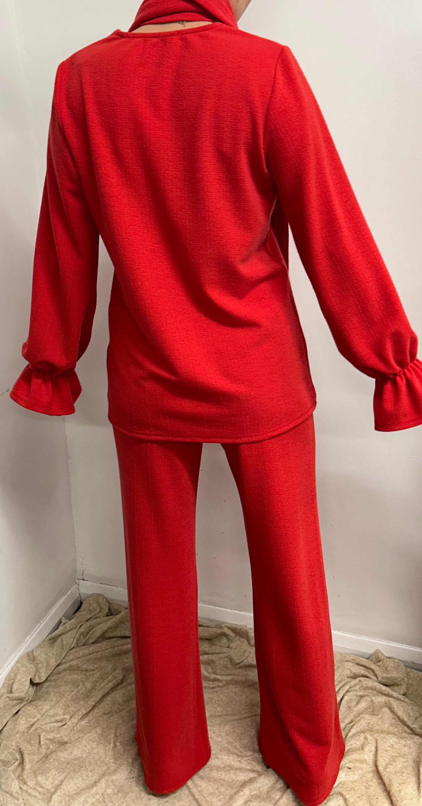 Red V Neck Oversized Scarf Lounge Suit