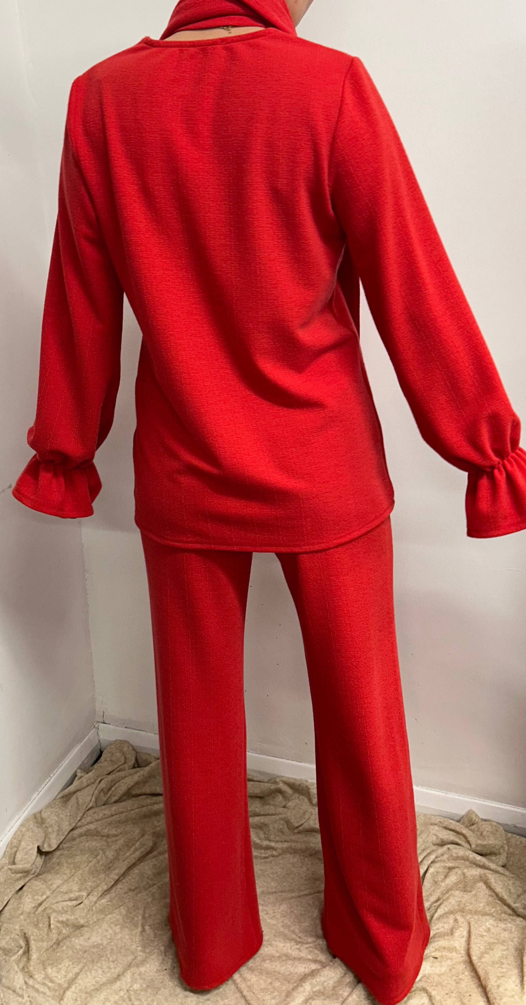 Red V Neck Oversized Scarf Lounge Suit