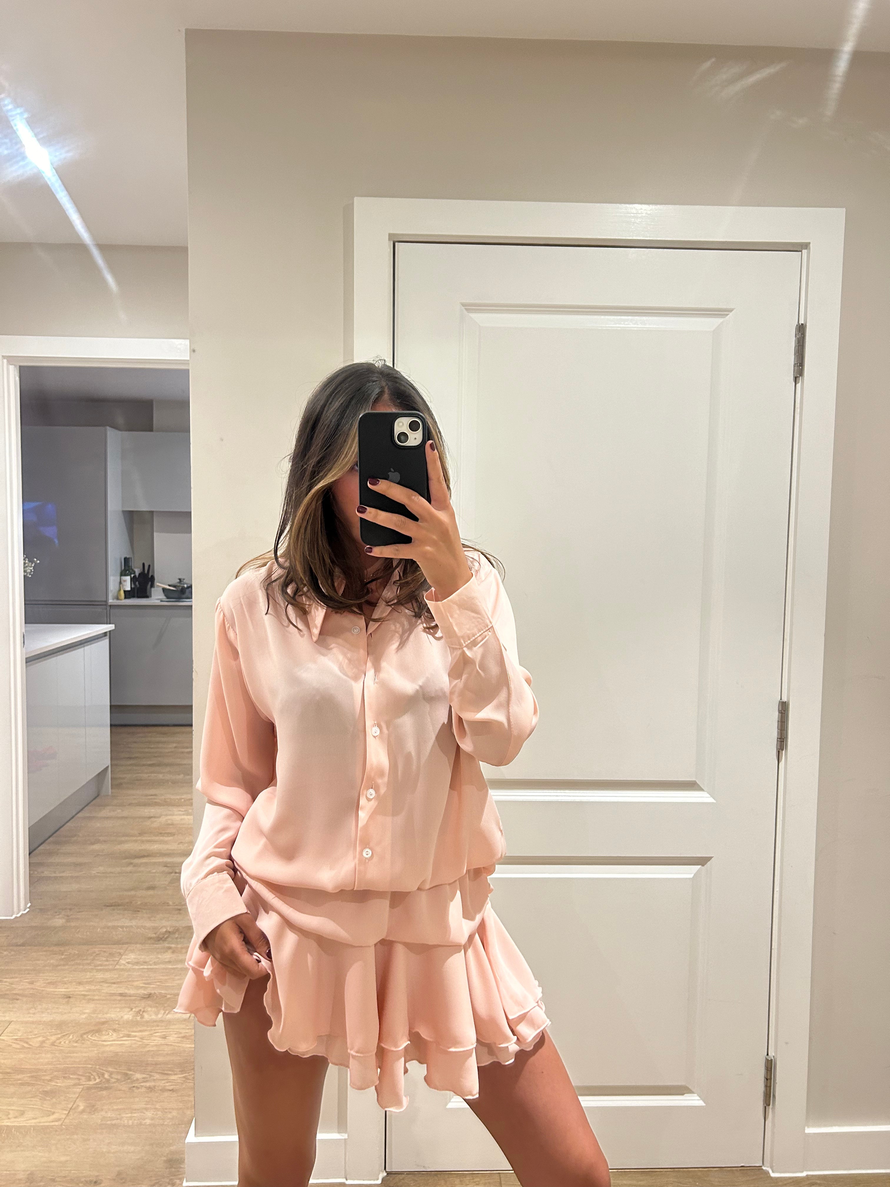 Baby Pink Frill Chiffon Dress John Zack