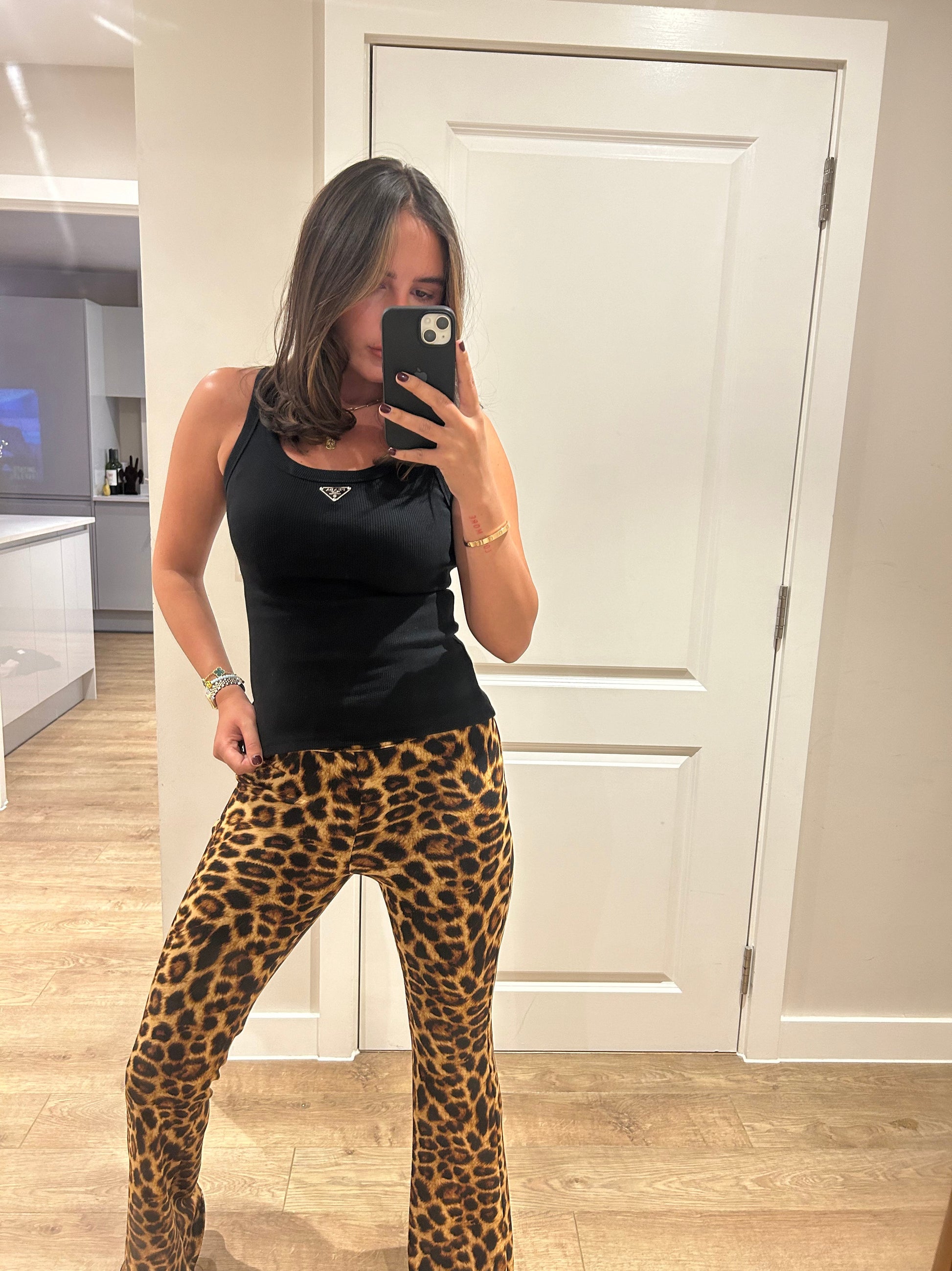 Leopard Scuba Flare Trousers – John Zack - Main Image