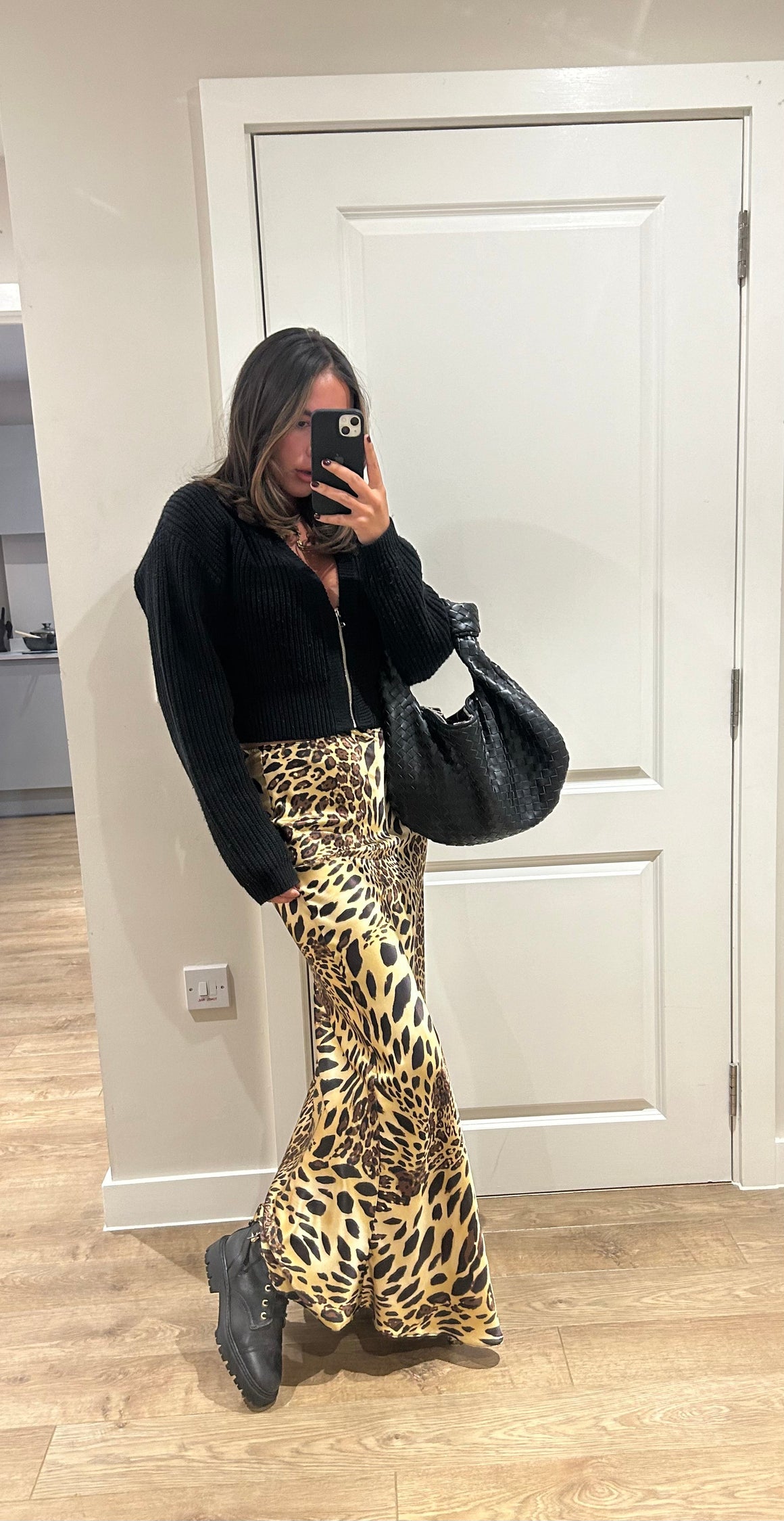 Leopard Print Satin Maxi Skirt