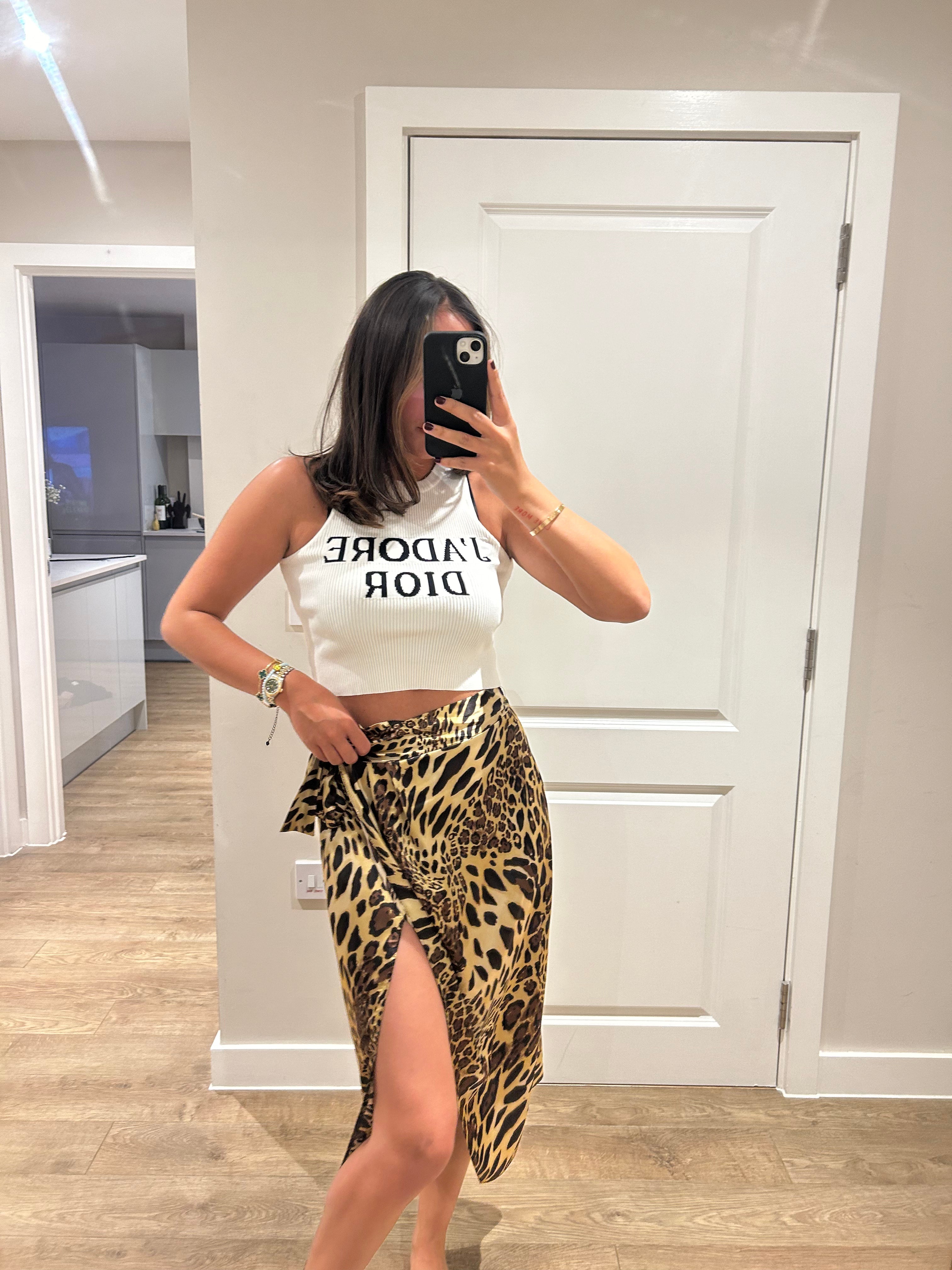 Leopard Satin Wrap Skirt John Zack