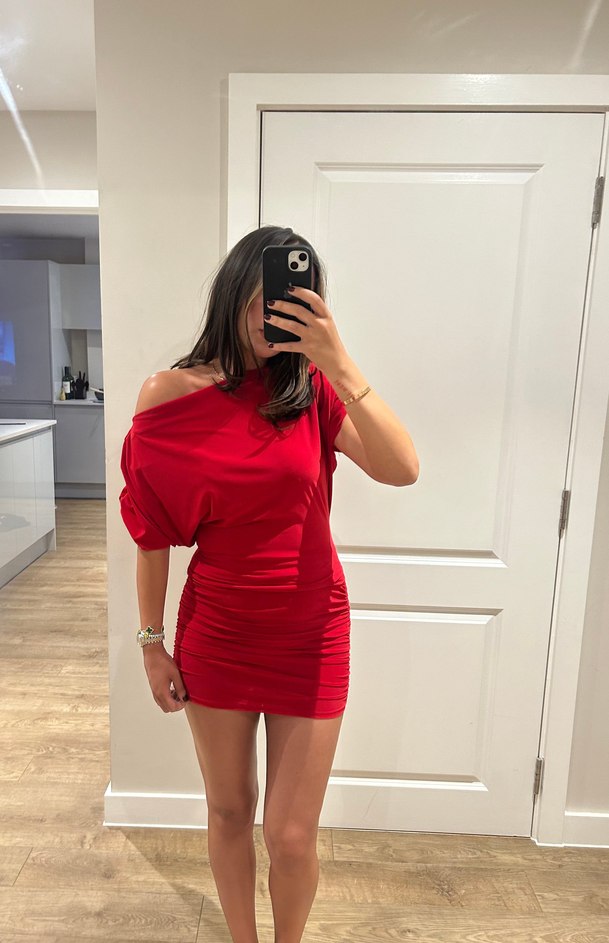 Red Off Shoulder Mini Skirt Set
