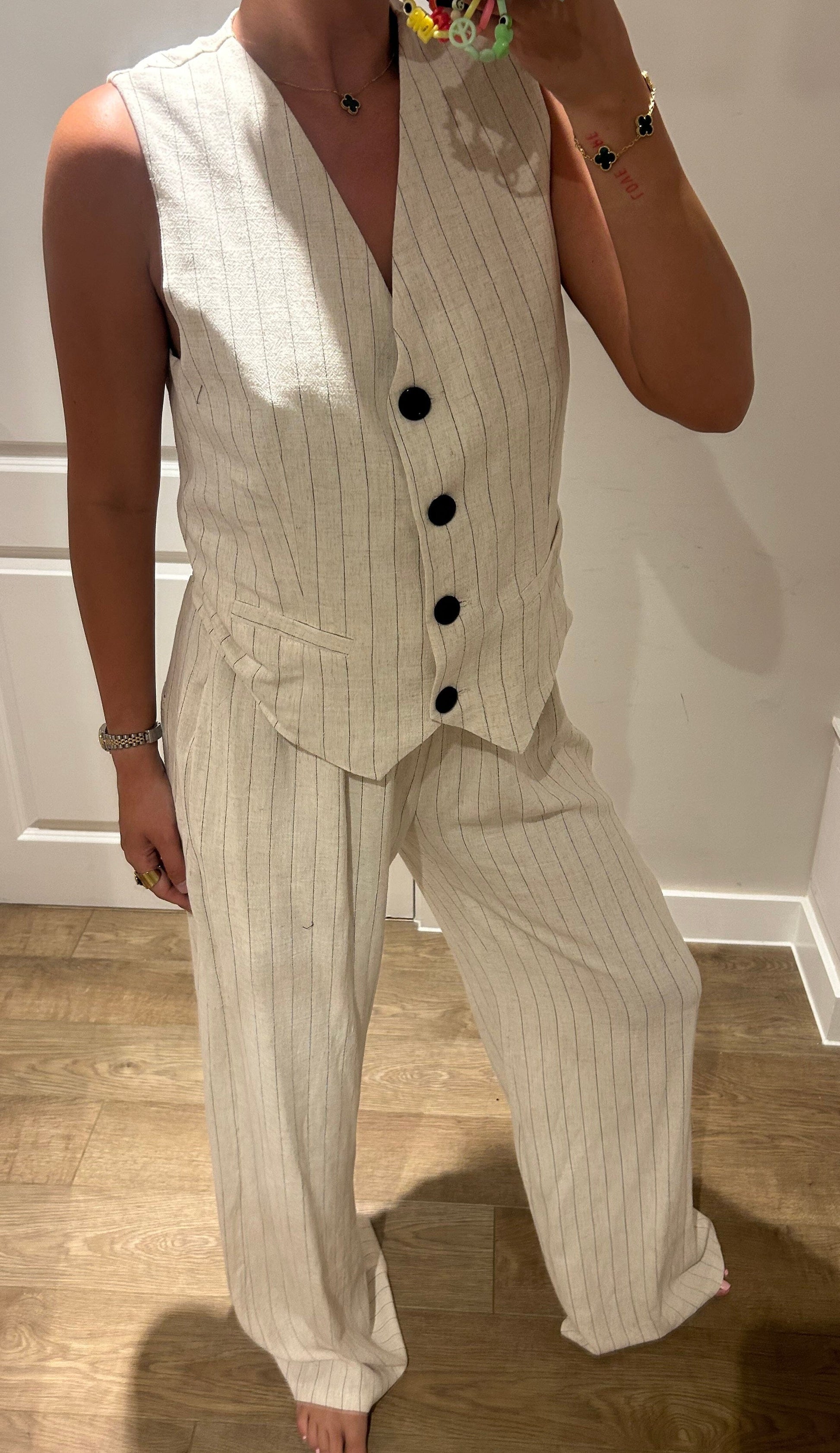 Oatmeal Pinstripe Waistcoat Suit