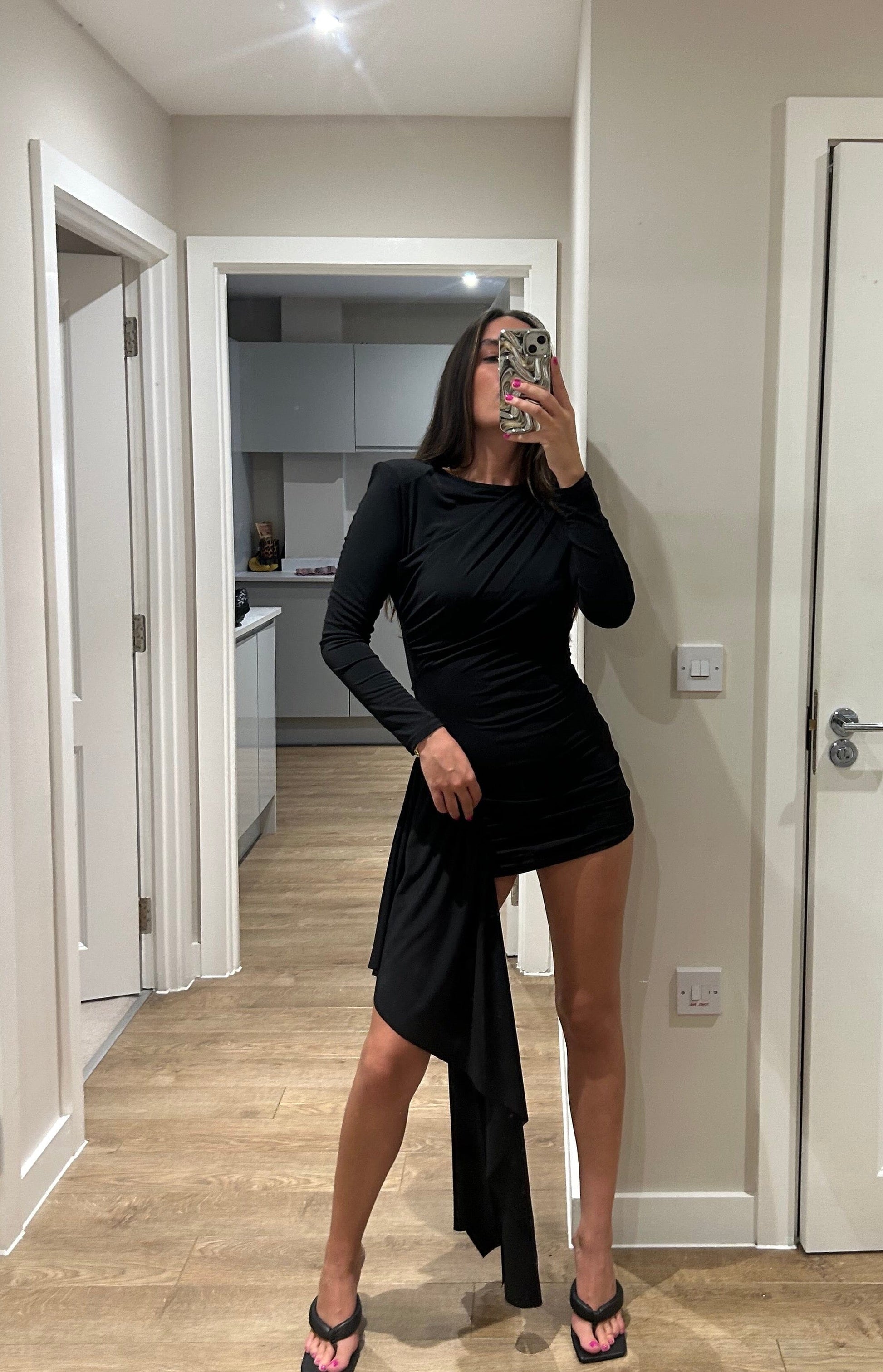 Black Drape Ruch Mini Dress John Zack Black Drape Ruch Mini Dress John Zack